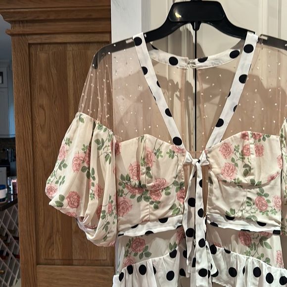 FOR LOVE & LEMONS Butterscotch Tiered Mini Dress In Floral Polka Print m - Picture 7 of 14